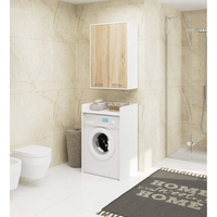 Dulap baie suspendat, cu 2 usi si 4 rafturi interioare, PAL 16 mm, 64x30x94 cm, alb si stejar sonoma