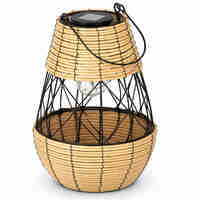 Felinar solar metalic decorativ pentru gradina, 32 cm, bej si negru