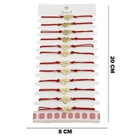 Bratara Martisor pentru Dama, Jolie, Model Inima Mama si Trifoi, Set 12 bucati, Pandativ din Inox Auriu, Snur Ajustabil Impletit, Rosu