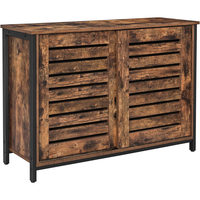 VASAGLE Comoda cu usi glisante pentru bucatarie sau living, cadru metalic, stil industrial, 100x35x70 cm, maro rustic