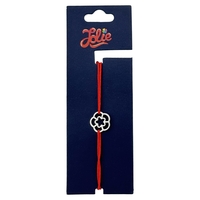 Martisor Bratara Inox pentru Copii, Jolie, Model Stea in floare, din Inox si Metal Inox, Snur Rosu, Argintiu