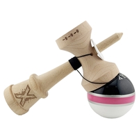 Kendama X Originala ROYAL SPIKE, Profesionala, Flippy, Cupe Mari KING SIZE V3, Super Sticky, Gaura in Baza, Rulment Metalic, din lemn 18 cm, Ata 62/65 cm, Inel Roz