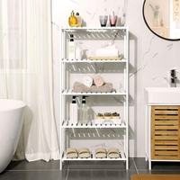 SONGMICS Raft de depozitare din bambus, 5 polite, pentru bucatarie sau baie, 130x60x26cm, alb