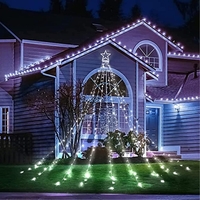 Instalatie Tip Perdea Pentru Pomul De Craciun, Cu Stea Luminoasa, Vafy , 350 LED-uri, Conectare La Retea, Interior/Exterior, Lumina Rece