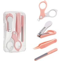 Set 4in1 de Ingrijire Unghii pentru Bebelusi, Flippy, Cutie de Depozitare Transparenta, 0-6 Ani, 13.6x8x2 cm, Roz