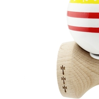 Kendama X Originala CHICANOS, Profesionala, Flippy, Cupe Mari KING SIZE V3, Super Sticky, Gaura in Baza, Rulment Metalic, din lemn 18 cm, Ata 62/65 cm, Galben/Alb