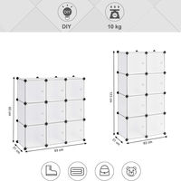 SONGMICS Organizator modular 93x31x93 cm, 9 cuburi cu usi, plastic si cadru metalic, alb
