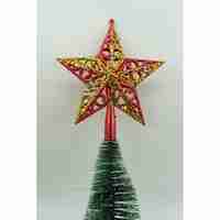 Varf decorativ de brad, Rosu/ Auriu, in forma de Stea, design spiralat, din Plastic, 19 cm x 21 cm, Interior/Exterior, Flippy