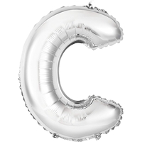 Balon Folie Metalizata Litera C, Flippy, 80 cm, Umflati cu Heliu sau Aer, Ambalaj Individual, Pai inclus, Argintiu