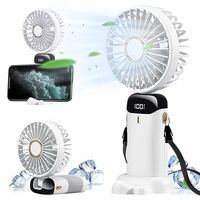 Ventilator Ultra Portabil cu Aromaterapie, Vafy, 3 in 1, de Mana, de Birou, de Gat, 5 Trepte de Viteza, Incarcare USB, Autonomie 12h, Pliabil, cu Ecran LCD, Alb