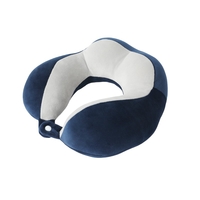 Perna de Voiaj Flippy, Pentru Gat, din Bumbac, 4 Cocoase Pentru Confort, Accesoriu de Voiaj, Birou, Masina, Sistem Prindere Capse, Albastru