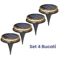 Lampa solara LED Set 4 Bucati, Flippy, Tip Spot pentru Gradina, 8 LED-uri, ABS si Policarbonat, Baterie 1.2V, 600mah, 12 x 13.5 cm, Lumina Alba Cald, Negru/Auriu