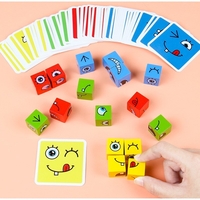 Jucarie Pentru Copii Montessori Flippy, Cub din Lemn, Asamblare Fete, 64 de Carti Distractive, pentru Baieti si Fete, Varsta +3 ani, Educativ, Cutie