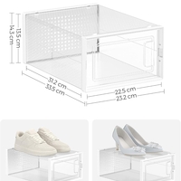 SONGMICS Cutii de pantofi, set de 12 organizatoare stivuibile, structura rezistenta ABS, 34x23x14 cm, transparent
