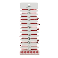 Bratara Martisor pentru Dama, Jolie, Model Inima cu Fluture, Set 12 bucati, Pandativ Argintiu din Inox cu Snur Rosu Ajustabil
