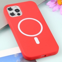 Husa MagSafe liquid large hole magnetic shell pentru Apple iPhone 14, Full Cover, Liquid Silicone, Magnetica, Incarcare Wireless, Vafy, Rosu