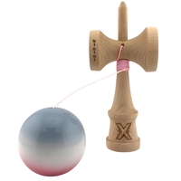 Kendama X Originala, Profesionala, Flippy, Big Cups V2, Super Sticky Cupe Mari, Rulment Metalic cu Ata 55 cm, Gradient Roz/Alb/Gri