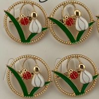 Set 12 Brose Martisor Primavara, Jolie, Model Ghiocel cu Buburuza in Cerc