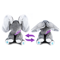 Jucarie plus interactiva elefant pentru copii, canta, misca urechile, joc cucu-bau, 30x30x25 cm, gri