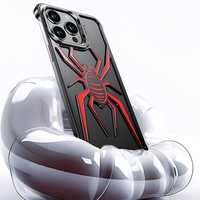 Husa de Protectie Compatibila iPhone 15 Pro, cu Suport Metalic pentru Camera, Armor Protective Series, Vafy, Antisoc, Protectie de Metal pe Margini, Model Paianjen, Negru Rosu