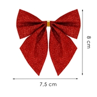 Set 6 ornamente pentru bradul de Craciun, fundita, 8cm, rosu cu sclipici