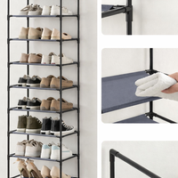 SONGMICS Pantofar cu 10 niveluri, cadru metalic si rafturi textile, 28x45x173 cm, gri