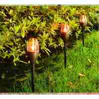 Lampa solara LED pentru gradina, Flippy, Set 10 Bucati, Tip Pahar de Vin, Inaltime 37.5 cm, efect de flacara, PVC si ABS, 2V, 200mAh, Lumina Multicolora, Negru