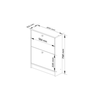 Dulap pantofi cu 2 usi rabatabile, PAL laminat 16 mm, 60x20x80 cm, alb si stejar sonoma
