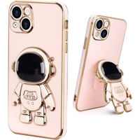 Husa de Protectie TPU 2in1, Vafy, pentru Apple iPhone 14 Plus, Astronaut cu Suport, Antisoc, Rezistenta la Impact, Protectie Camera, Roz
