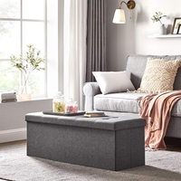 SONGMICS Taburet pliabil cu sezut moale, spatiu de depozitare 131litri, maxim 300kg, 110x38x38cm, gri inchis