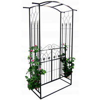 Pergola gradina metalica cu poarta, suport plante cataratoare, 106x50x217 cm, negru