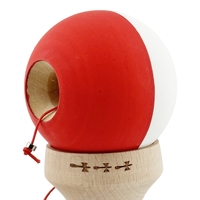 Kendama X Originala, Profesionala, Flippy, Rubber Grip, Cupe Mari KING SIZE V3, Gaura in Baza, Rulment Metalic, din lemn 18 cm, Ata 62/65 cm, Bicolor Alb/Rosu