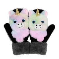 Manusi pentru Copii, Vafy, din Plus cu Umplutura de Bumbac, Protectie Termica, 24 x 20 x 3 cm, Model Unicorn 3D, Roz/Negru