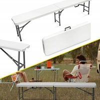 Banca pliabila pentru evenimente si catering, 183x28x43 cm, din HDPE si otel, alb