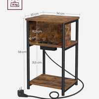 VASAGLE Noptiera cu prize si USB, 3 rafturi, stil industrial, 30x34x58 cm, maro rustic