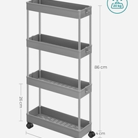 SONGMICS Carucior de depozitare pe roti, pentru bucatarie sau baie, din plastic, cu 4 nivele, 40x13x88cm, gri