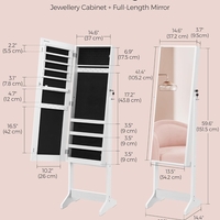 SONGMICS Oglinda de podea cu suport, din MDF, spatiu de depozitare, 41x37x152 cm, alb