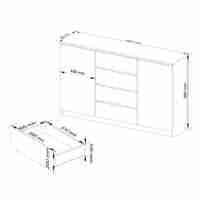 Comoda K160, cu 4 sertare si 2 dulapuri, PAL laminat 16 mm, 160x40x99 cm, alb