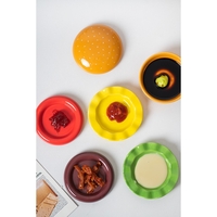 Set Farfurii Ceramice sub Forma de Burger, din Ceramica, pentru Sosuri si Gustari, Mini Farfurii Stivuibile, Multicolor