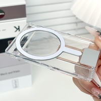 Husa pentru Carduri, Vafy, Compatibil cu Telefon Apple Magsafe, Accesoriu pentru Husa MagSafe, cu Suport Pliabil Auriu, Transparent