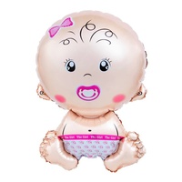 Balon din Folie Metalizata, Vafy, Figurina Fetita, Tema Botez, 73x48 cm, Ambalaj Individual, Pai Inclus, Umflare cu Aer sau Heliu, Roz
