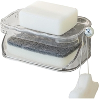 Savoniera Dubla, Flippy, 2 Straturi, Instalare fara Perforare, Agatatoare Burete, 13.5 x 8.5 x 6 cm, Transparent