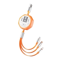 Cablu Retractabil 3in 1 pentru Telefon, Flippy, Cablu de incarcare rapida 100W, stil Mecha, potrivit pentru Auto, Universal 1.2M, Portocaliu