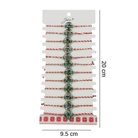 Bratara Martisor pentru Dama, Jolie, Model Floare, Set 12 bucati, Pandativ Argintiu din Inox cu Snur Alb-Rosu Ajustabil