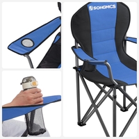 SONGMICS Scaun pliabil camping cu sezut buretat, suport bauturi, husa transport, 250 kg, 90x55x102 cm, albastru