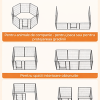 FEANDREA Tarc metalic pentru animale, 8 panouri modulare, utilizare interior sau exterior, 160x160x100 cm, negru