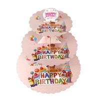 Etajera pentru Prajituri, Flippy, din Carton, 3 Nivele, 16/22/29 cm Diametru, Inaltime 38 cm, Tema Happy Birthday, Roz