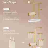 SONGMICS Stand suport pentru depozitare si expunere bijuterii, otel, 11x20x32 cm, auriu