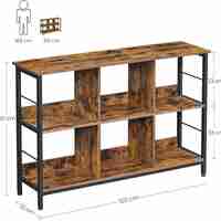 VASAGLE Biblioteca, raft cu 6 unitati de depozitare, din lemn, 33x120x80 cm, maro rustic