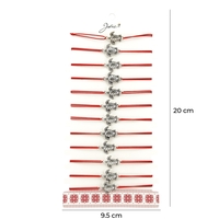 Bratara Martisor pentru Dama, Jolie, Model Broasca Testoasa, Set 12 bucati, Pandativ Argintiu din Inox cu Snur Rosu Ajustabil